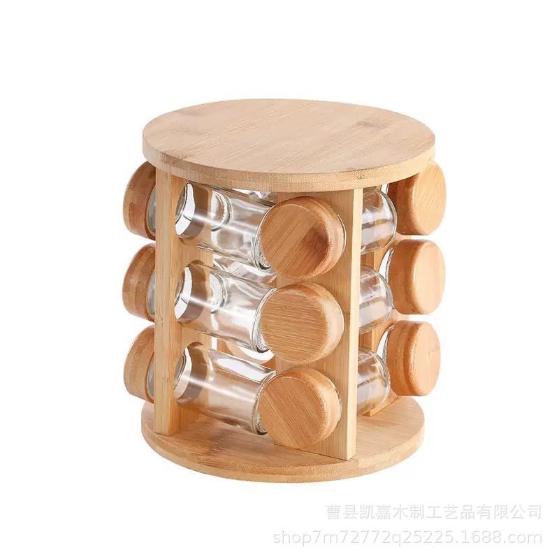 Cross-border bamboo spice rack kitchen rotatable spice jar spice storage rack multi-layer cosmetic essential oil organizing rack
