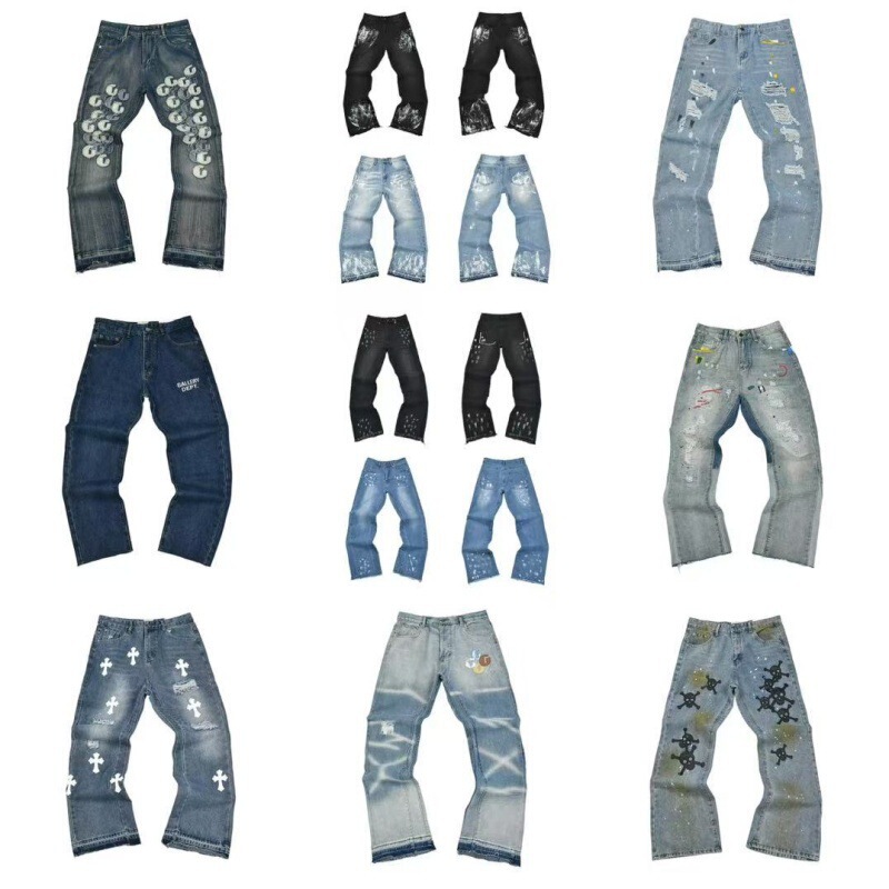 Aliexpress Ga Trendy Cross-Border Foreign Trade Fashion Brand Retro Distressed Splatter Denim Jeans High Street Straight Wide-Leg Long Pants for Men