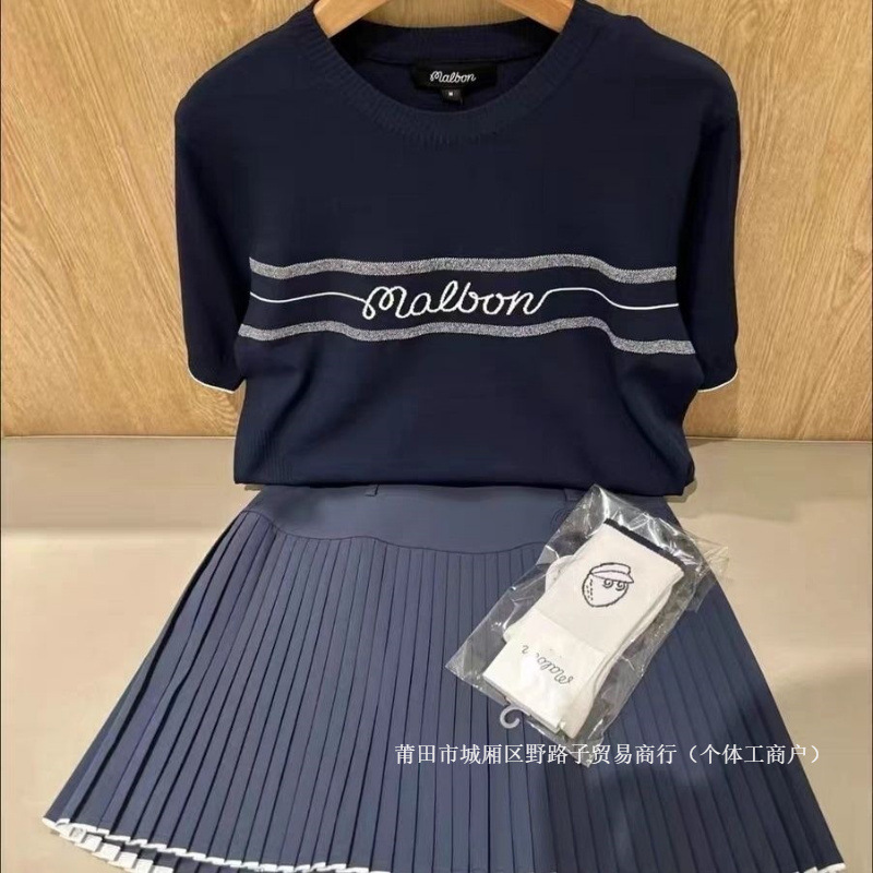 Korean MALBON golf apparel top 26 summer women's round-neck standard color sports short-sleeve top set
