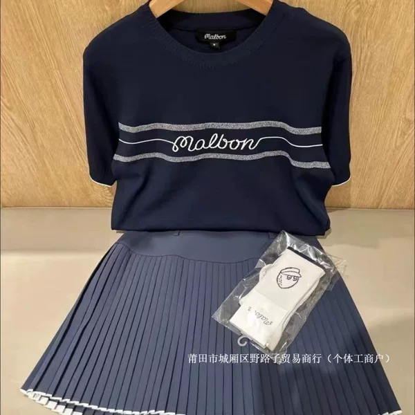 Korean MALBON golf apparel top 26 summer women's round-neck standard color sports short-sleeve top set