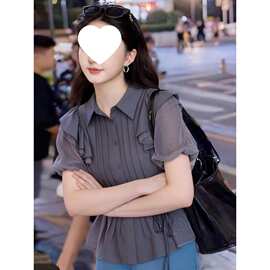 夏季欧货小香风衬衫女设计感小众法式气质上衣领甜美短袖