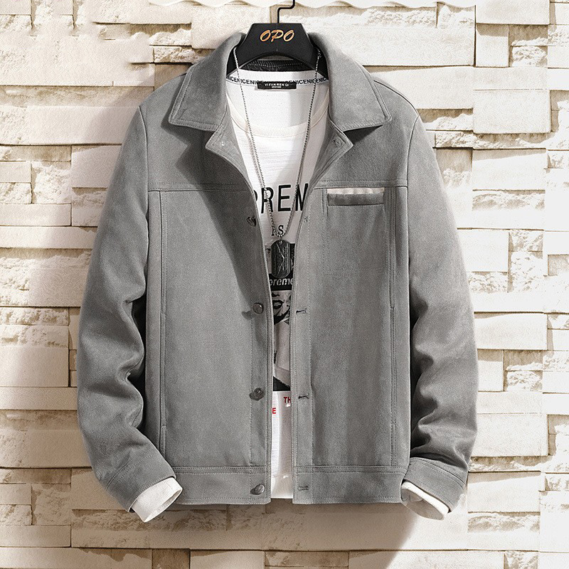 Men's Jacket Spring and Autumn 2023 New Casual Top Autumn Fashion Lapel Suede Autumn Jacket Solid Color Shirt