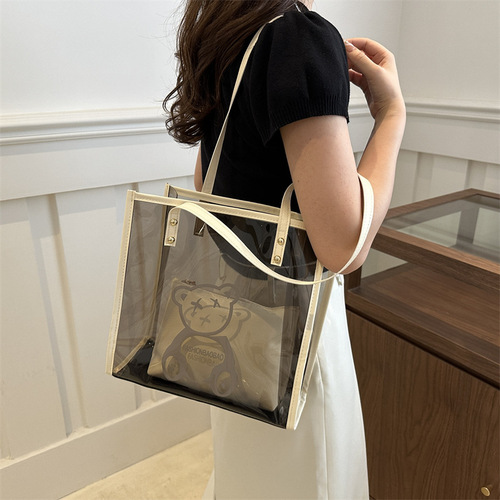 Simple jelly bag women's large capacity 2024 autumn new portable shoulder bag fashionable transparent mother-in-law small bag