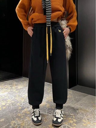 Trendy Artistic Versatile Loose Slimming Straight-Leg Sweatpants 2025 Autumn and Winter New Solid Color Wide-Leg Pants with Ribbed Cuffs