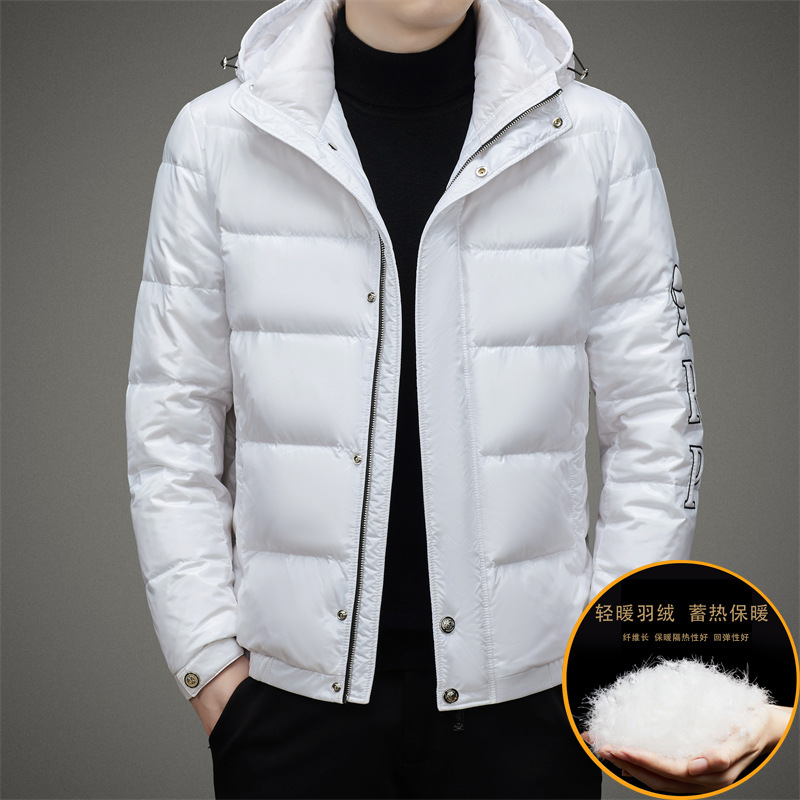 Tommy La Meng Hooded down Jacket Men's Short Winter Fashion Trendy Casual Slim Fit Thickened Warm Duck down Coat