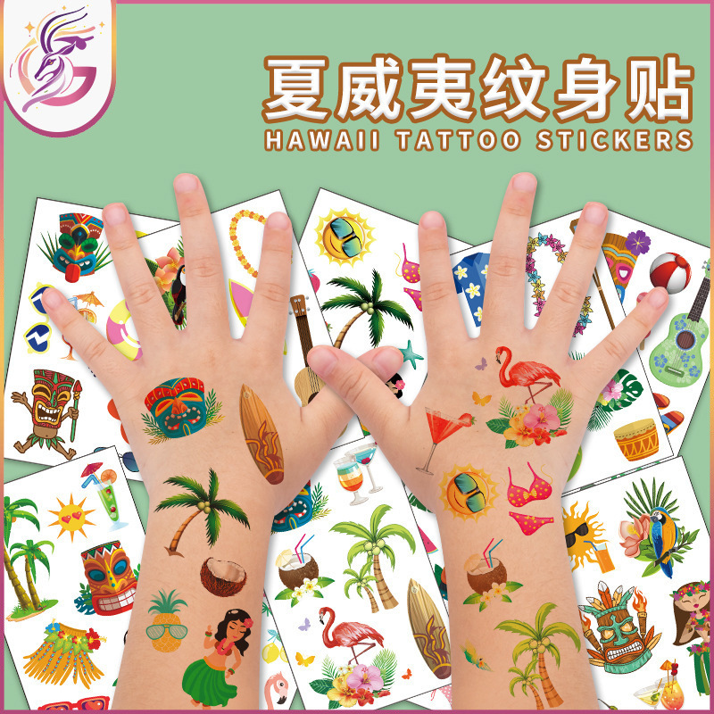 Hawaiian Tattoo stickers Tattoo plant waterproof sweat summer seaside beach party temporary disposable stickers
