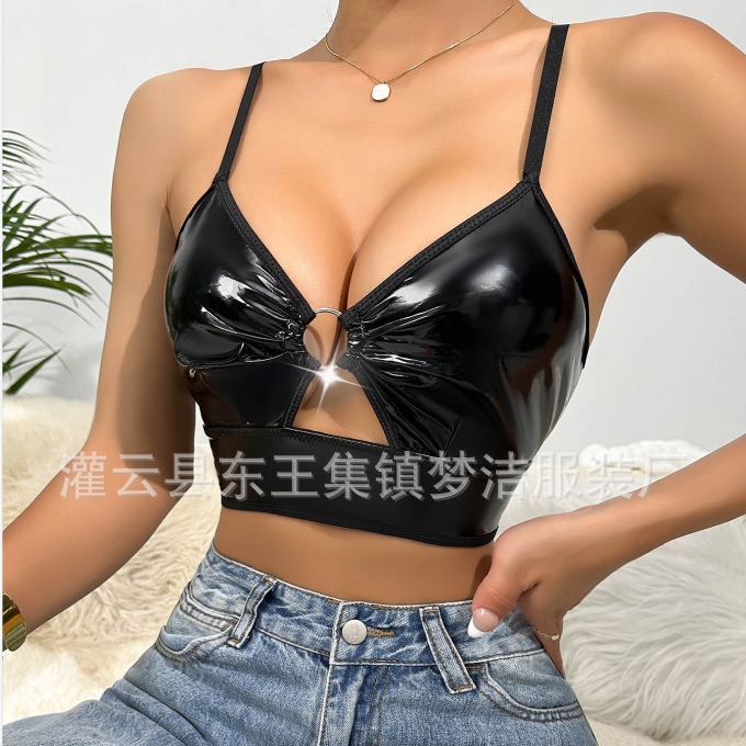 Europe and the United States foreign trade new sexy underwear patent leather hollow sexy fashion wrap chest sling sexy bra 2016