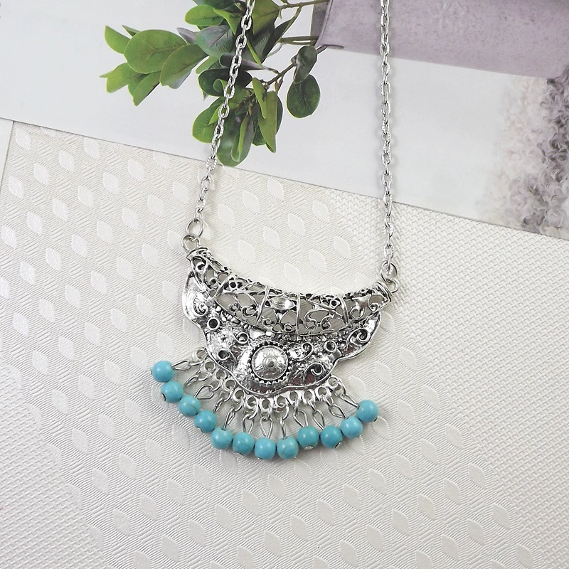 Retro accessory, turquoise ethnic pendant, necklace, boho style