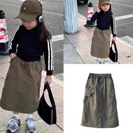 女童半身裙春秋夏装儿童长款洋气时髦裙子女孩学生半裙休闲工装裙