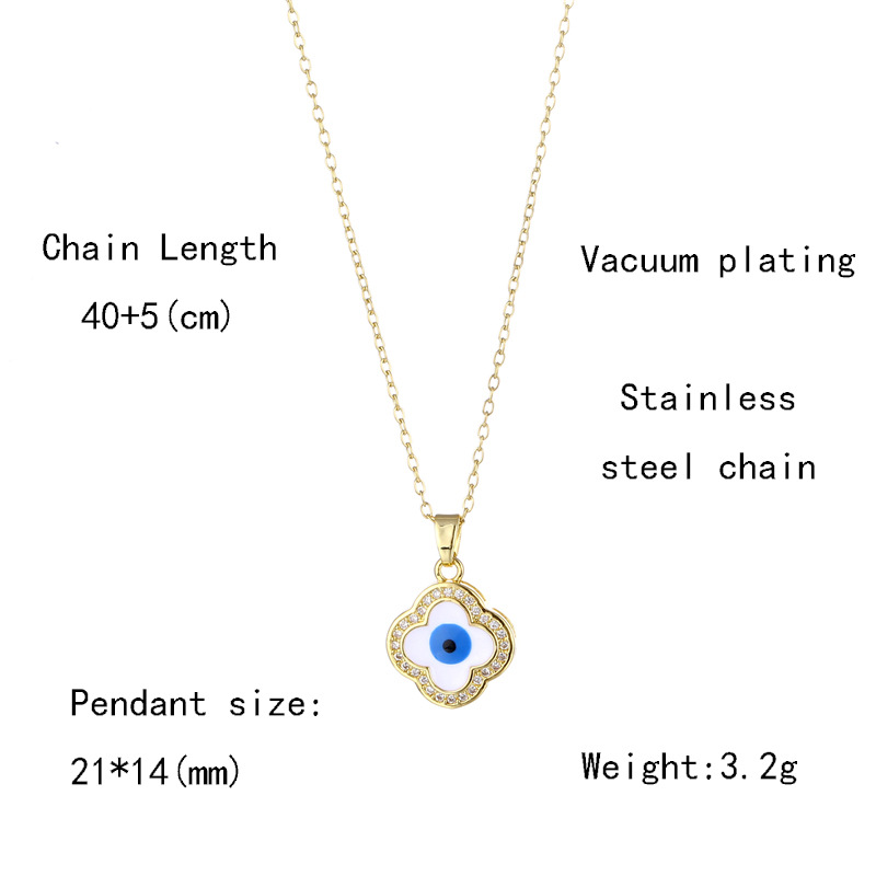 Cirkona ļaunās acs kaklarotas komplekts, četru lapu zāles acs kulons, sieviešu gudrības acs komplekts ar dimantiem, eļļas pilināšanas kaklarotas ķēdīte_voghion.com