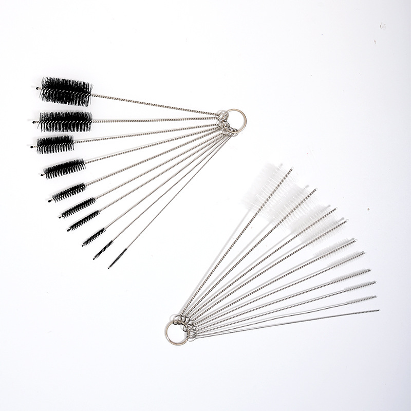 En stock cepillo de nylon de 10 piezas de acero inoxidable tubo de ensayo cepillo traje multiusos Herramienta cepillo de paja