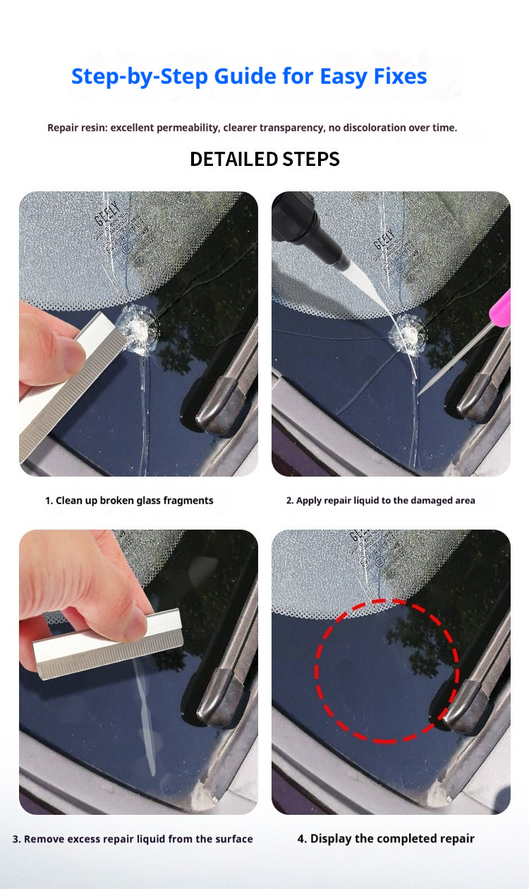Cross-Border Supply of Automotive Glass Repair Fluid for Front Windshield Scratch Repair, Windshield Crack Repair, Crackless Adhesive