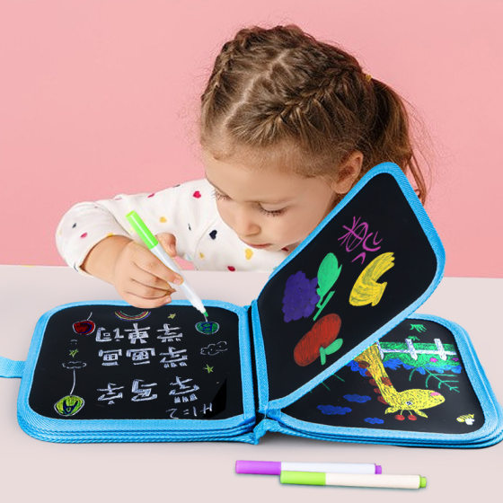 Children's Portable Erasable Drawing Toy 6-sided Writing Board Graffiti Drawing Book Water Chalk Small Blackboard Toy