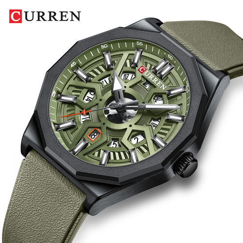 CURREN Quartz Watch with Silicone Strap and Gear Dial, Water-Resistant, Casual Men's Sports Watch, New Model 8437