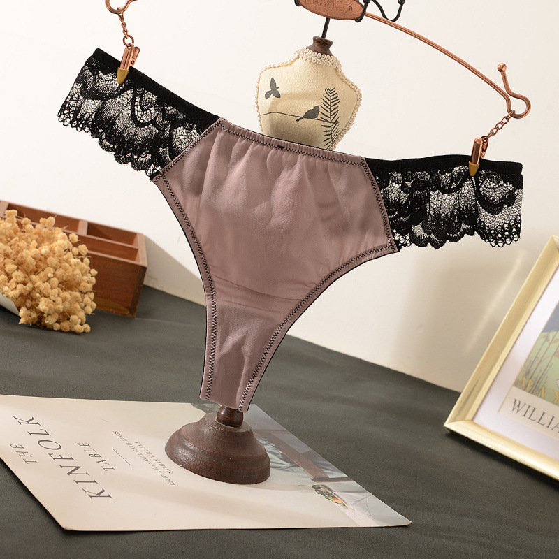 [20336] Summer silky breathable sexy lace T-shaped underwear European and American fashion ladies T-pants cotton crotch