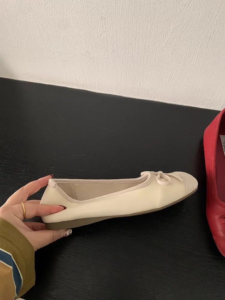 Footwear, blue ballet shoes with bow, french style, soft sole