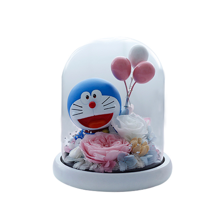 Regalo del Día de San Valentín al por mayor Doraemon eterna flor Rosa cubierta de vidrio decoración de la Oficina novia regalo de cumpleaños