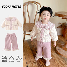 女童秋冬季套装2025新款网红儿童加绒棉衣两件套洋气宝宝加厚棉服