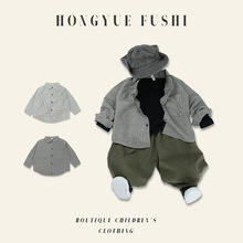 儿童棉麻衫2025新款帅气宝宝条纹衬衫中性男女童装翻领衬衫秋装潮