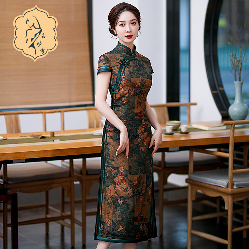 Retro Chinese Dress oriental Cheongsam for women long split qipao to improve Chinese style dress, cultivate morality dress party