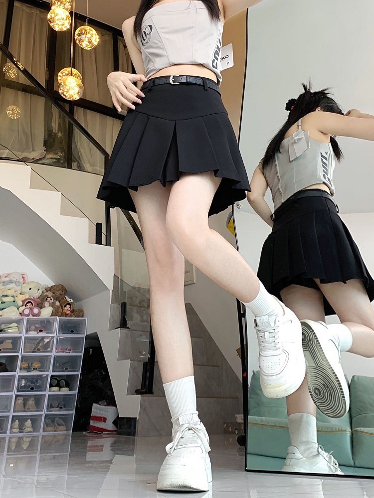 Women's Clothing Gray pleated skirt short skirt small high waist slimming skirt_voghion.com