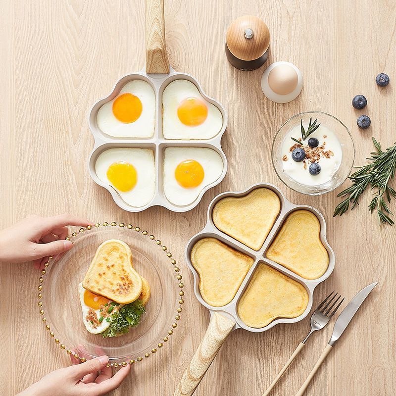Lucky Clover Love Quartz Egg Non-stick Egg Burger Pot Household Four Holes Flat Bottom Pot Breakfast Pancake Omelette Tool 