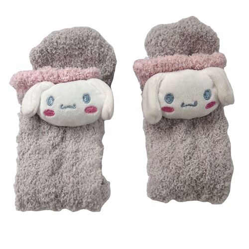Sanrio Coral Fleece Socks White Lolita Cute Cartoon Cinnamon Dog Sleeping Socks Versatile Autumn and Winter Warm Socks