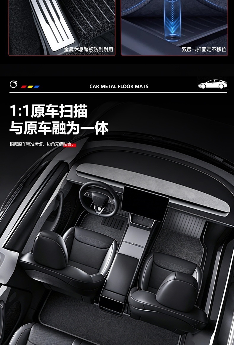 Suitable for Tesla Model Y (refreshed version), genuine metal pedal footrest mats, custom-fit TPE car floor mats