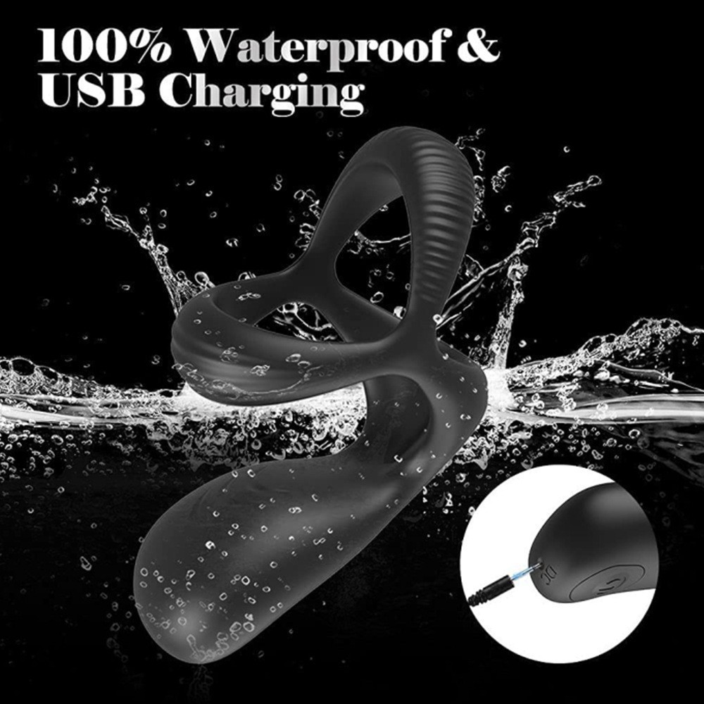 Men's Silicone Vibrating Three Ring Lock Ring Prostate Massager, Adult Adult Sex Toy_voghion.com