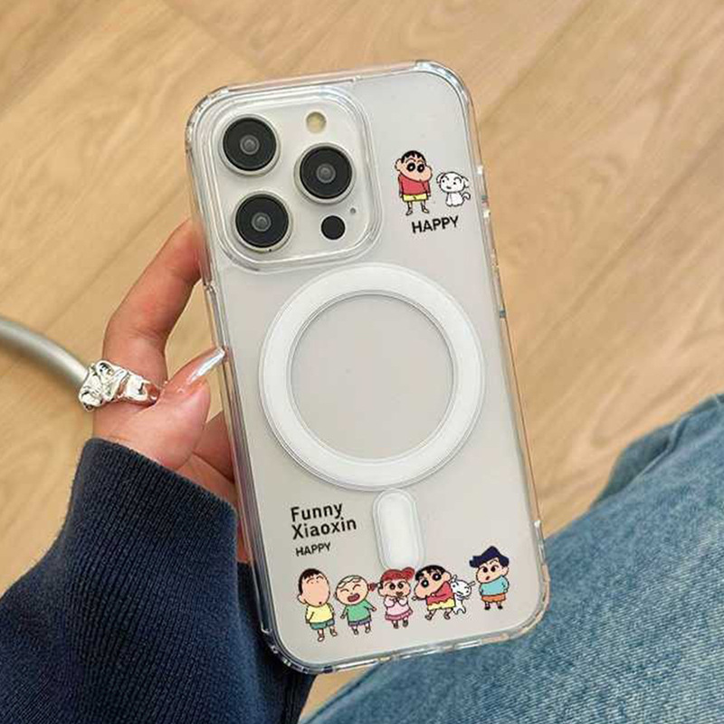 Suitable for Cartoon Magnetic Case Apple 16 Protective Case Non-Yellowing Mobile Phone Case Magnetic Patch Crayon Shin-Chan Cartoon Style