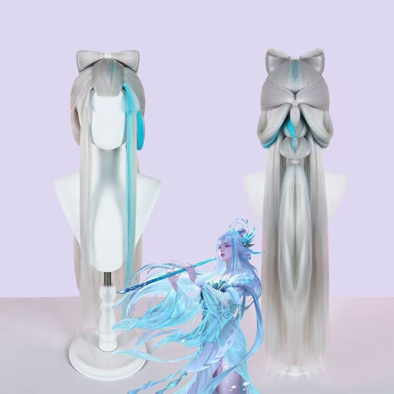 Silk Elegance Honor of Kings Luna Frost Moon Song Cosplay Wig, Realistic Scalp Blue Highlights Anime Cosplay
