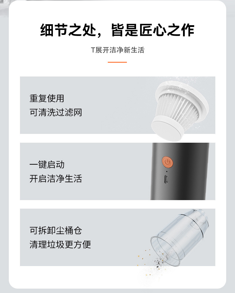 Factory direct cross-border multifunctional car vacuum cleaner wireless charging handheld portable car household vacuum cleaner
