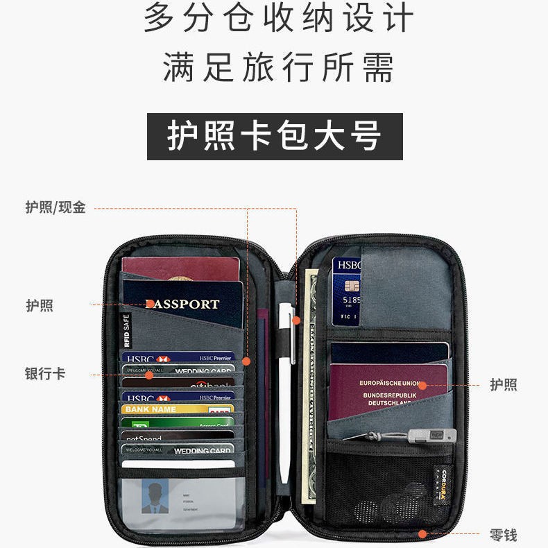 Theft prevention Credit card multi-function coin purse clutch bag business affairs RFID Passport package Microfiber waterproof Bag Document bag