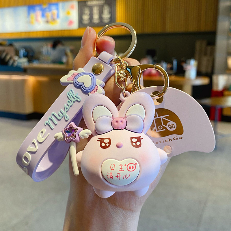 Caricatura goteo de pegamento Maji conejo llavero accesorios interesantes bonitos bolsos escolares colgante llavero de mujer al por mayor