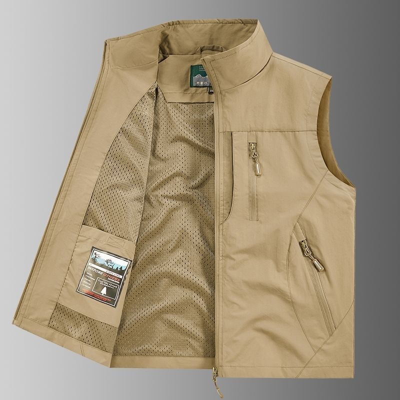 Casual Quick-drying Vest Men's Thin Pocket Collar Outdoor Fishing Spring and Autumn Jacket Vest Photography plus size Tooling