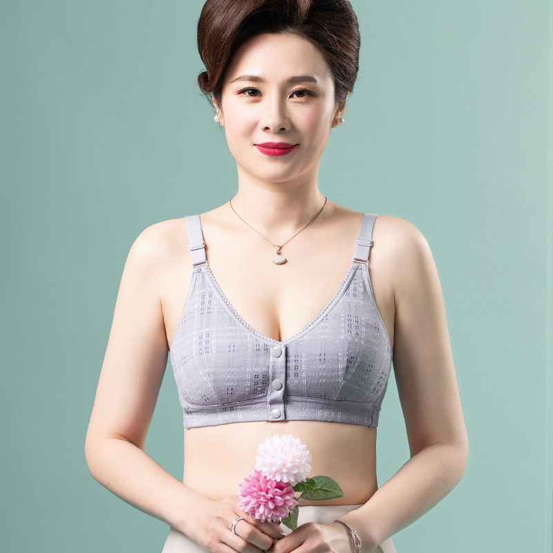 Ropa interior de la madre modal algodón botón frontal sujetador inalámbrico de Mujer talla grande ropa interior Estilo Chaleco de mediana edad y ancianos