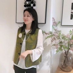 秋季款2025新款时髦质感高级显瘦圆领无袖轻奢国风提花马甲女
