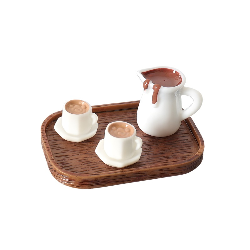 新しいクリエイティブ三次元コーヒーカップシミュレーションコーヒーポットトレイモデルセットドールハウスシーンアクセサリー小道具|undefined