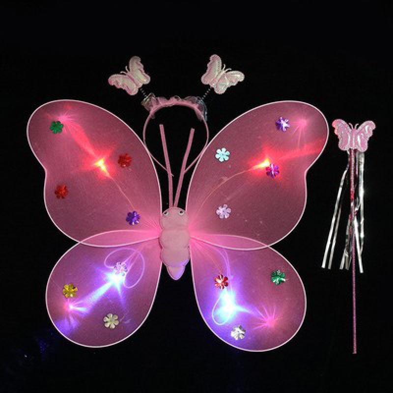 Mariposa luminosa alas de niña espalda juguetes flash niños maravillosos hadas varitas mágicas hadas flores set de tres piezas