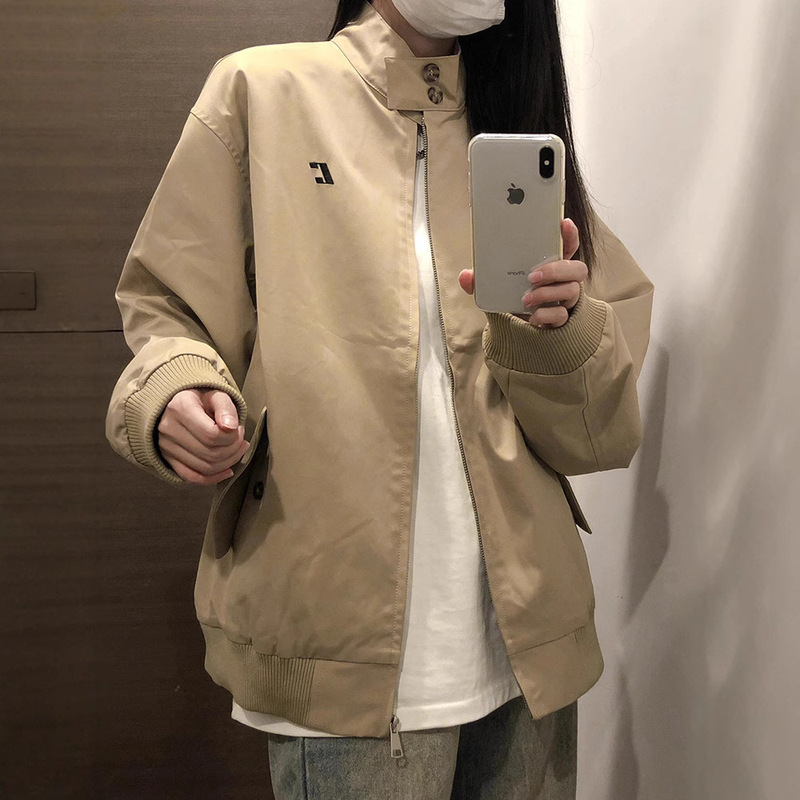 American Retro khaki Harrington Baseball Suit Men's Spring and Autumn Antique vintage Coat Lapel Bomber Jacket