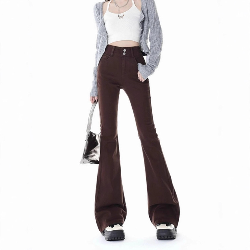 Brown Flared Jeans for Women 2025 Autumn and Winter New High-Waisted Plus-Size Slim-Fit Stretch Pants Ins Trend Brown Flared Jeans for Women 2025 Autumn and Winter New High-Waisted Plus-Size Slim-Fit Stretch Pants Ins Trend
