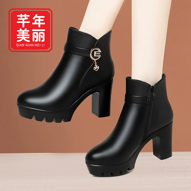Толстая подошва водонепроницаемая платформа удобные новые сапоги на высоком каблуке Martin с круглой головкой кожаные сапоги на каблуке