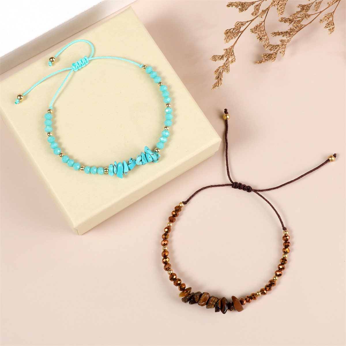 Unisex Gender Ethnic Style Geometric Artificial Crystal Natural Stone Beaded Unisex Drawstring Bracelets