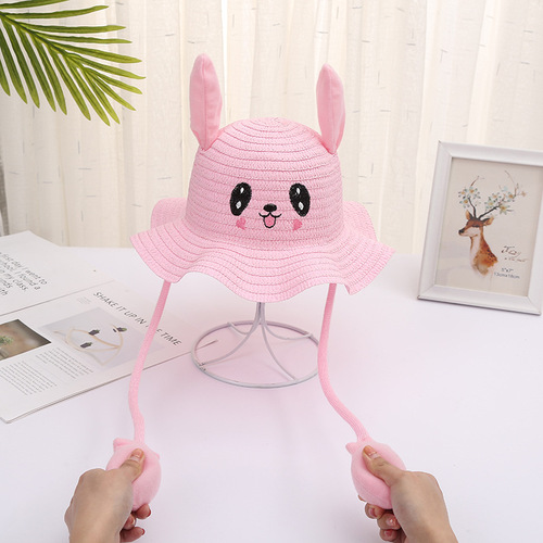 New hat with moving bunny ears, cute cartoon children's sun hat, summer travel sun hat