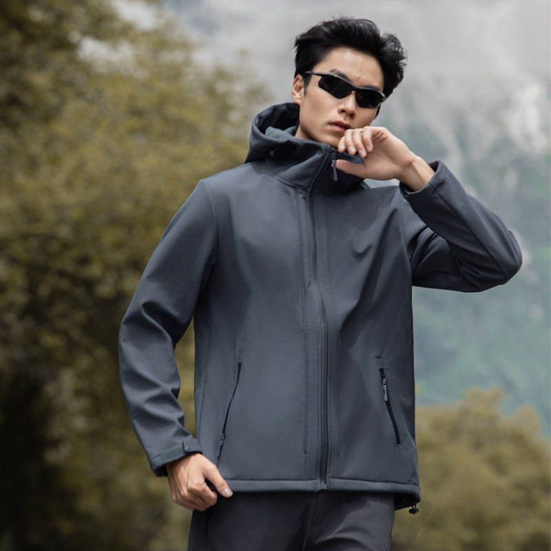 Al aire libre chaqueta de asalto con capuz de pesca con capuz para hombres de otoño y invierno chaqueta de montaña impermeable con capuz de lana para mujeres