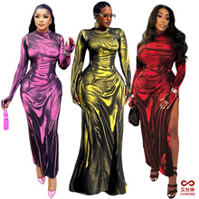 GL6802 欧美女装跨境货源 时尚创意湿身3D印花指套修身开叉连衣裙