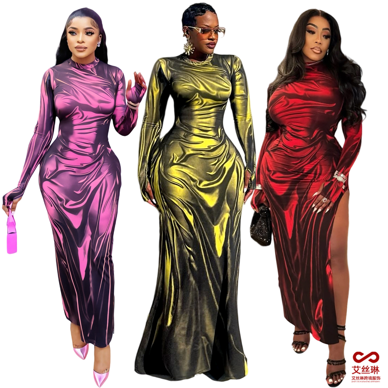 GL6802 欧美女装跨境货源 时尚创意湿身3D印花指套修身开叉连衣裙