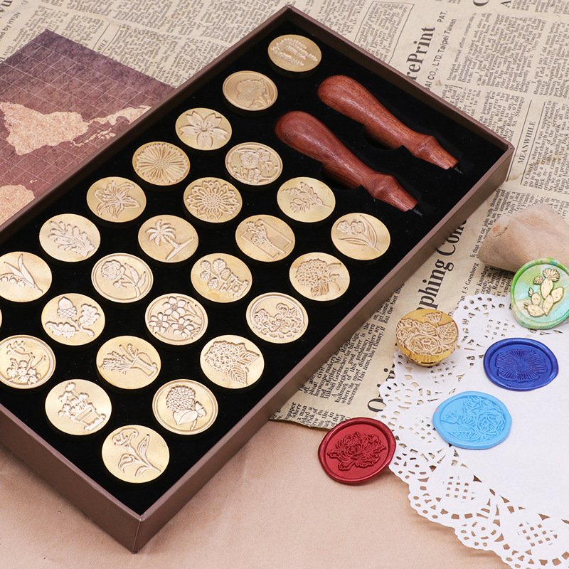 Estilo europeo retro fuego pintura sello traje mapa caja conjunto múltiple cabeza de cobre opcional imágenes se puede personalizar