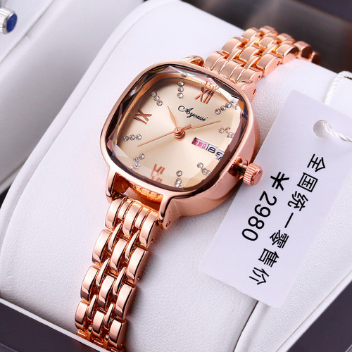 Swiss brand steel strap compact waterproof temperament rhinestone women's watch square fashion women's watch does not fade