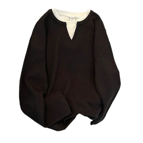 Men's Cleanfit Trend Brand Simple Retro Casual Loose Long Sleeve T-Shirt with Plaid Design for Spring and Autumn